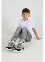 kids A more Boy's Black Sneakers - Wolf Air Mesh and Vegan Leather