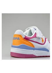 U.S. Polo Assn. حذاء رياضي فيلكرو بناتي، حذاء رياضي من الجلد باللون الأبيض