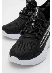 CCWAY AYAKKABI حذاء رياضي تريكو للأطفال 26-30 أسود أبيض