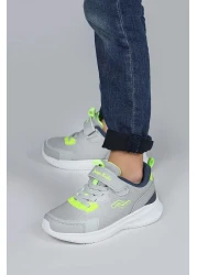 Jump 28106 فيلكرو رمادي فاتح - حذاء رياضي كاجوال للأطفال باللون الأخضر النيون للجنسين