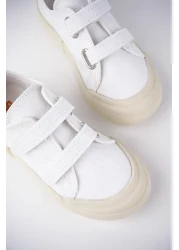 Moda Kadıköy Children's White Linen Lighted Orthopedic Sports Shoes