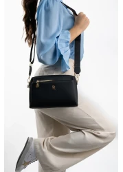 Les Crioch Black Women's Cross Shoulder Bag - 3 Compartments, Lined and Adjustable Column Strap