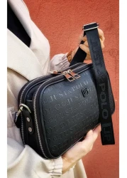 Just Polo Justpolo Women's Black 5-Compartment Adjustable Long Strap Shoulder Bag Messenger Bag