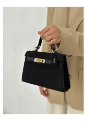 Night Natalie Model Suede Black Women's Hand and Shoulder Bag