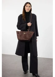  Shoes Dark Brown Suede Tote Shoulder Bag with Handle and Cross Strap Takaw25Oc00013