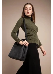 Just Polo Large Size Daily Women's Shoulder Bag - 4 Compartments, Back Pocket, Hand Knitted, Wallet Gift 33X26 cm 2180