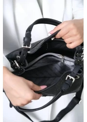 Just Polo Women's Black Braided 4-Compartment Shoulder Bag and Handbag