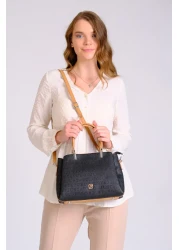 Just Polo Women's Black Tan Just & Polo Patterned Snap and Zipper Closure Shoulder and Hand Bag