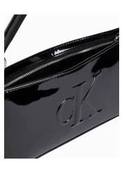 Calvin Klein Women's Ck Logo Short Strap Zipper Closure Bright Leather Black Shoulder Bag K60K 613052 -Beh