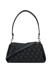 Calvin Klein Women's Ck Monogram Logo Adjustable and Detachable Shoulder Strap Zippered Black Shoulder Bag Lv0