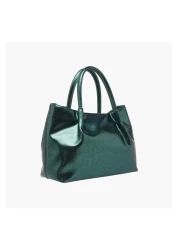 Flora Bella by Shoexpress Logo Embossed Tote Bag with Detachable Strap and Snap Button Closure