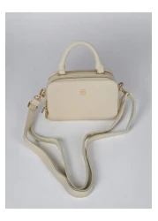 Classbag Women's Cream Quality Two Zipper Card Holder Detailed Hand and Shoulder Bag