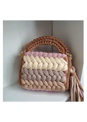 CHQEL Women's Brown Beige Cream Tone Pistachio Model Handmade Crochet Combed Cotton Thread Bag & Hand, Shoulder and Cross