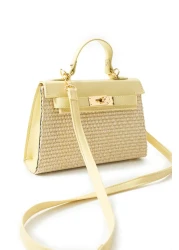 Night Vienn Model Wicker Yellow Women's Hand and Shoulder Bag