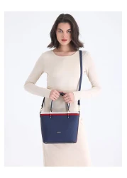 Evident Color Blocked Bucket Model Navy Blue Hand and Shoulder Women's Bag
