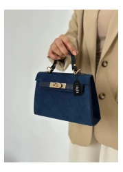 Night Natalie Model Suede Navy Blue Women's Hand and Shoulder Bag