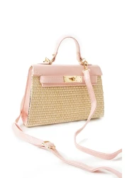 Night Vienn Model Wicker Powder Pink Women's Hand and Shoulder Bag
