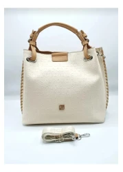Just Polo Women's Cream Braided 5 Compartment Shoulder Bag
