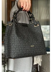 Just Polo Black Braided Casual Model - 5 Compartments Large Size Women's Shoulder Bag 2180