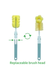 SEBIKAM Baby Bottle Brush 4 in 1 Bottle Scrubber Cleaner Brushes Set Sponge Milk Water Brush Kit Includes Baby Bottle Cleaner Brush Nipple Brush Straw Cleaner Green