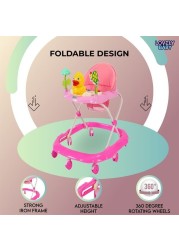 Lovely Baby Foldable Kids Walker LB 852 with Adjustable Height, Music & Toys, Rotating Wheels, Foldable Safe Support Activity Walker for Toddlers, Small Infant Boy Girl 6-15 M - Pink