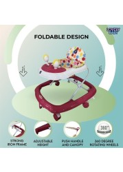 Lovely Baby Foldable Kids Walker LB 581HC with Adjustable Height, Music & Toys, Rotating Wheels, Handle, Foldable Safe Activity Walker for Toddlers, Small Infant Boy Girl 6-18 M - Pink