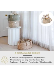 BEBE BASK Baby Diaper Caddy Organizer Handmade Organic Seagrass Luxury Diaper Caddy Basket Cute Diaper Caddy for Baby Girl Diaper Caddy for Baby Boy White Natural