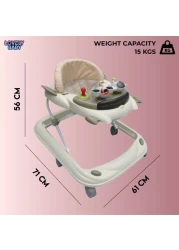 Lovely Baby Foldable Kids Walker BW10 with Adjustable Height, Musical Toys, Rotating Wheels, Comfortable &amp; Safe Activity Walker for Toddlers, Small Infant Boy Girl 6-18 months - Beige