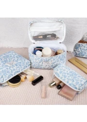 Makeup Bag Set Quilted Makeup Bag Large Floral Cosmetic Bag for Women Cute Cotton Makeup Bags Flower Travel Toiletry Organizer Bag