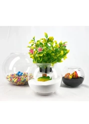 Glass Aquarium Bowl 4.5-Inch with Integrated Decorative Plant Holder with Lid (Medium)