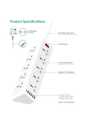 10 Way Power Extension Cord Surge Protector Strip Heavy Duty Universal Electrical Socket 5x USB-A 1x USB-C PD 30W