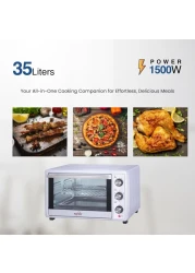 STAR TRACK 35L Electric Oven with Rotisserie, Convection, 120-Min Timer, Temperature Control, Up/Down and Dual Function, 3 Knob Control, 5 Baking Accessories, Stainless Steel Body and Handle, 1500W