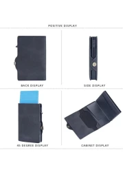 RFID Card Holder Wallet - New PU Leather RFID Protected Automatic Pop-up Bank, Credit, ID Card Holder Case with Button, Card Wallets Purse Unisex. (Black)