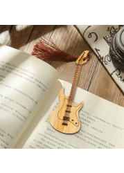 wocoxo Handmade Natural Bamboo Bookmark with TasselsUnique Vintage Style Reading Page Markers Bookmarks 4PCS Guitar Style