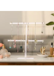 Jewelry Stand Necklace Holder Acrylic Jewelry Display Holder Necklace and Bracelet Hanging Organizer Clear 2Tier Tower Stand for Bangles Necklaces Bracelets Rings Earrings and Watch
