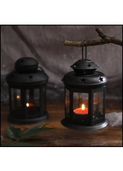 LAVISH 2-PACK Vintage Hanging Lantern Tea Light Candle Holder, Arabic Lantern For Ramadan, Home decor tabletop Indoor &amp; Outdoor (BLACK+WHTIE)