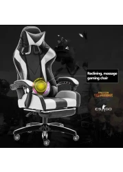Gaming Chair, Video Gaming Chair, PU Leather High Back Ergonomic Swivel Racing Computer Chair Task Chair, Rolling Office Chair with Lumbar Support and Retractible Footrest for Gaming and Relax (White)