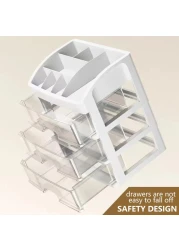 Makeup Organizer with 3 Drawers Cosmetic Display Cases Makeup Storage Box 3 Drawers white