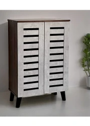 Galaxy Design Wooden Shoe Cabinet with 2 Doors, 4-Tier Storage Shoe Organizer, Malaysian Design, Shoe Rack for Hallway and Living Room, Grey Brown