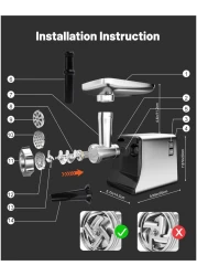 Radiotronics Electric Meat Grinder, Sausage Stuffer Maker, Heavy Duty Meat Mincer with Stainless Steel Cutting Blade, 3 Grinding Plates, 1 Sausage Maker & Kubbe Kit for Home Kitchen Use