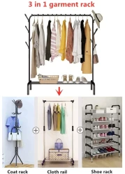 Showay Cloth Rack Cloth Stand Clothes Hanger Stand Clothes Clothes Hanger Dryer Rail With 8Pcs Branch Hook Bottom Storage 110cm Length Large Space For Shoes Clothes Jacket Umbrella Hats Scarf Handbags