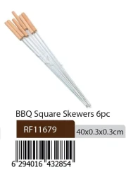 Royalford Bbq Square Skewers Set- Rf11679 Pack Of Six Stainless Steel With Wooden Handle, Perfect For Indoor, Camping, Hiking