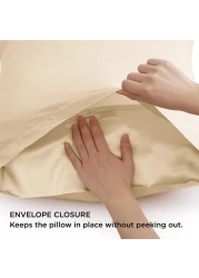 MahMir&reg; Silk Satin Pillowcase for Hair and Skin Queen - Champagne Gold Silk Pillowcase 2 Pack 75L x 50W CM (20x30 Inches) - Satin Pillow Cases Set of 2 with Envelope Closure (Champagne)