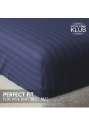 Klub Linen 3PC Striped Fitted Sheet Set, Ultra Soft Microfiber Bedding Set - 1 Fitted Sheet Queen (150x200cm) with Deep Pocket and 2 Pillowcases (50 x 75 cm), Navy