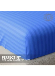 Klub Linen 3PC Striped Fitted Sheet Set, Ultra Soft Microfiber Bedding Set - 1 Fitted Sheet Single (90x190cm) with Deep Pocket and 2 Pillowcases (50 x 75 cm), Royal Blue