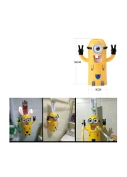 Cartoon Little Yellow Man Toothbrush Holder Set with Automatic Toothpaste Dispenser Fun &amp; Practical Bathroom Organizer for Kids Hands-Free Toothpaste Squeezer