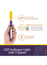 Special Supplies Buzz Buddy Oral Stimulation kit with 6 Soft Textured Interchangeable Heads Calm Sensory Needs Support Speech and Stimulate Self Feeding Gentle Vibrations Purple