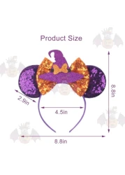 YOWOCAL Halloween Mouse Ear Headband for Women GirlsSequin Bow Hair Hoop Headwear for Halloween Party Decorations Costume