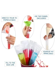125 Disposable Ice Popsicle Mold Bags with funnel BPA Free Zip lock Freezer Tubes For Healthy Snacks Yogurt Sticks Juice Fruit Smoothies Ice Pops