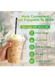 Vsell24&trade; 50PC Disposable Drinking Plastic Cup 10oz For Smoothie Coffee Water Juice Cups With Dome Lid Clear&hellip;